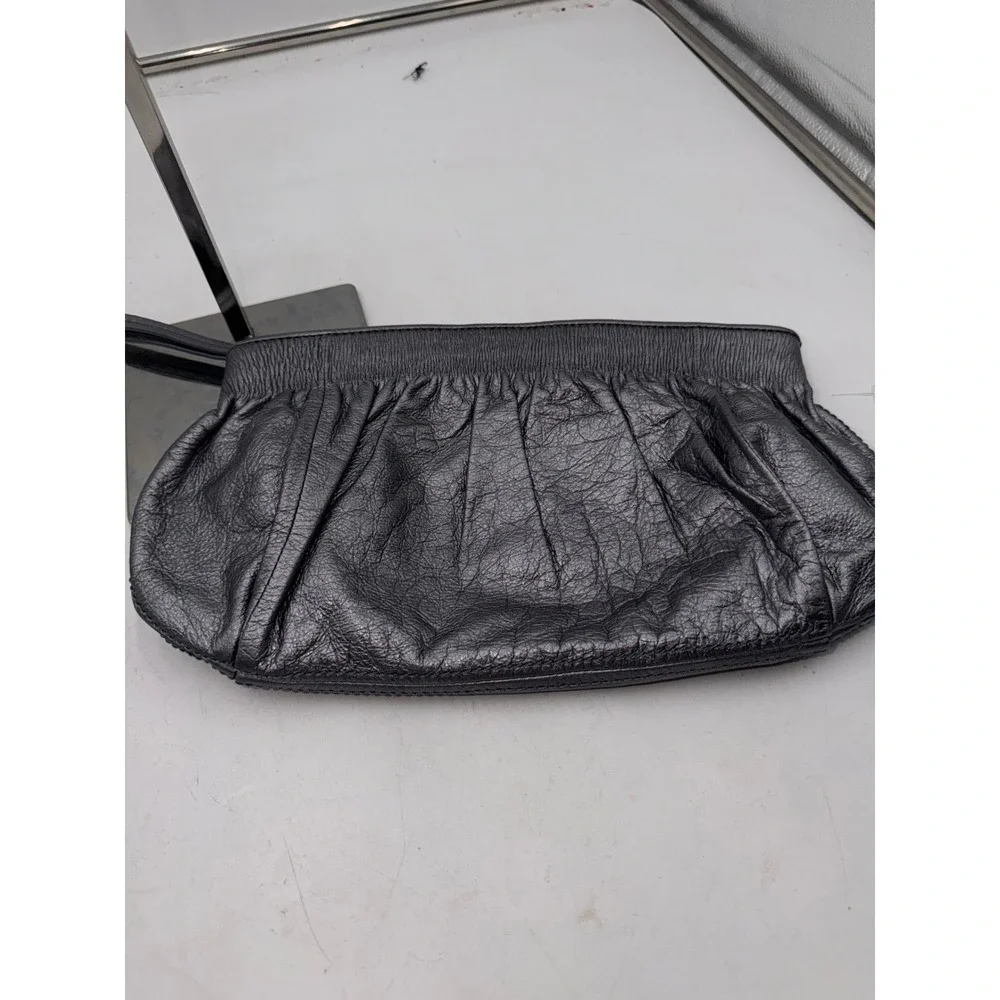 Banana Republic Metallic Pewter Grey Crinkled Leather Pleated Wristlet